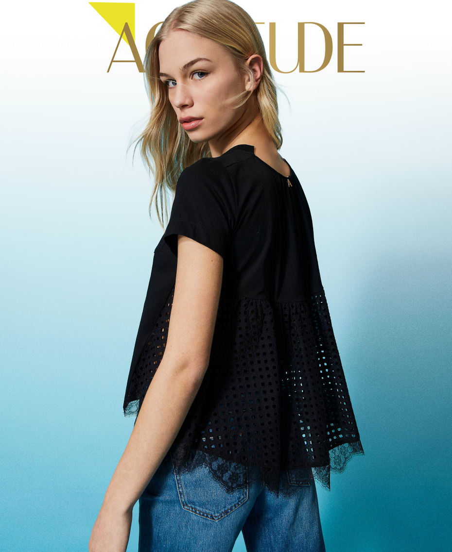 Blusa in popeline e sangallo