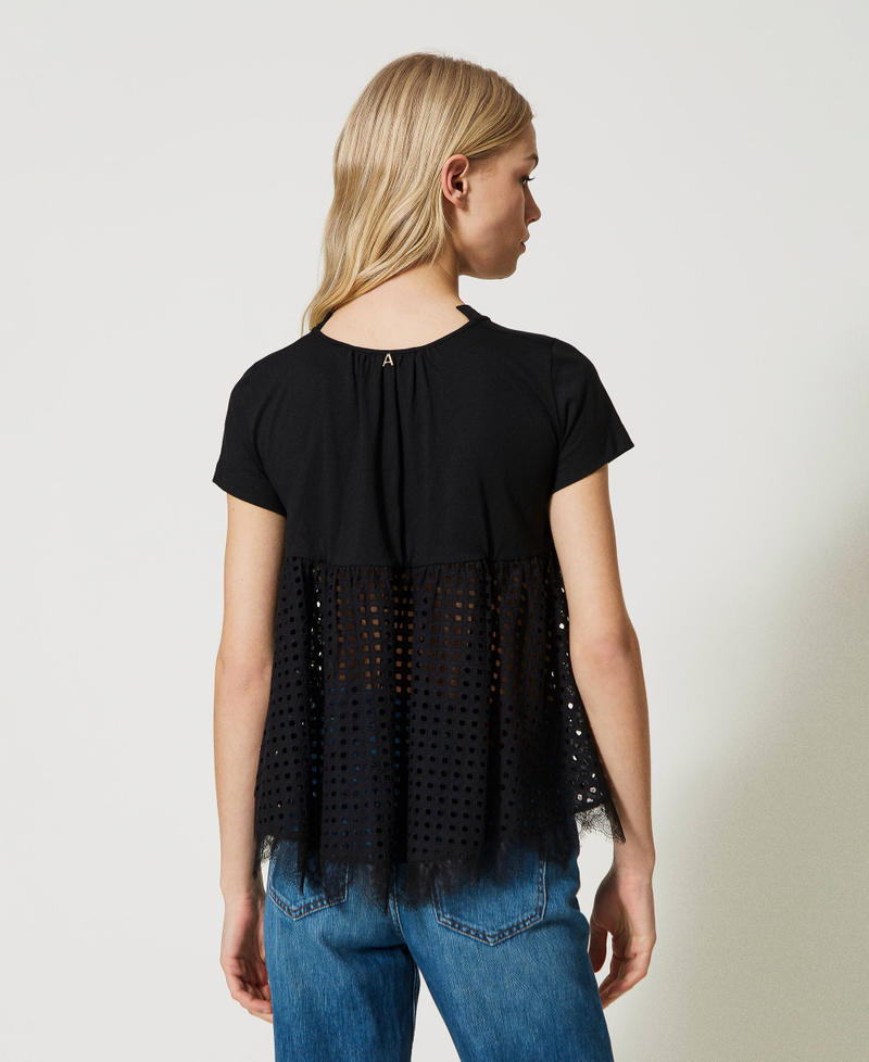 Poplin and broderie anglaise blouse Black Woman 231AT2152-04