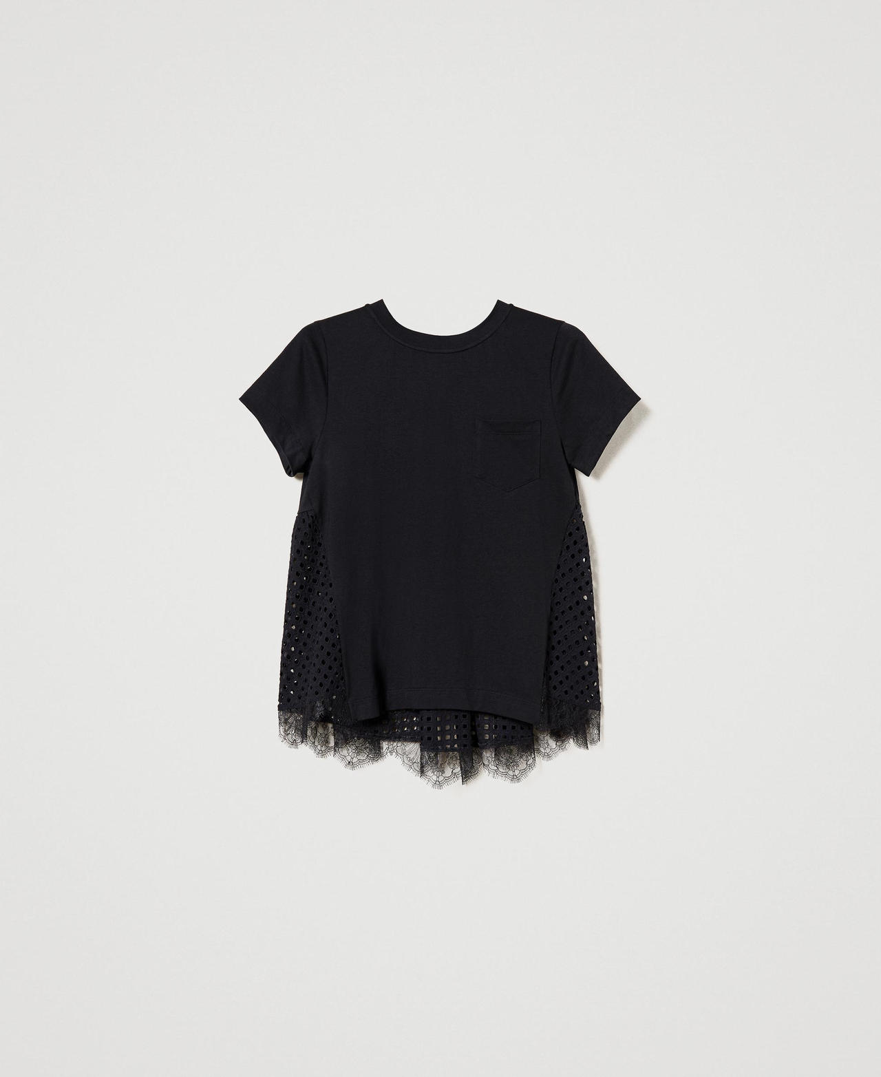 Poplin and broderie anglaise blouse Black Woman 231AT2152-0S