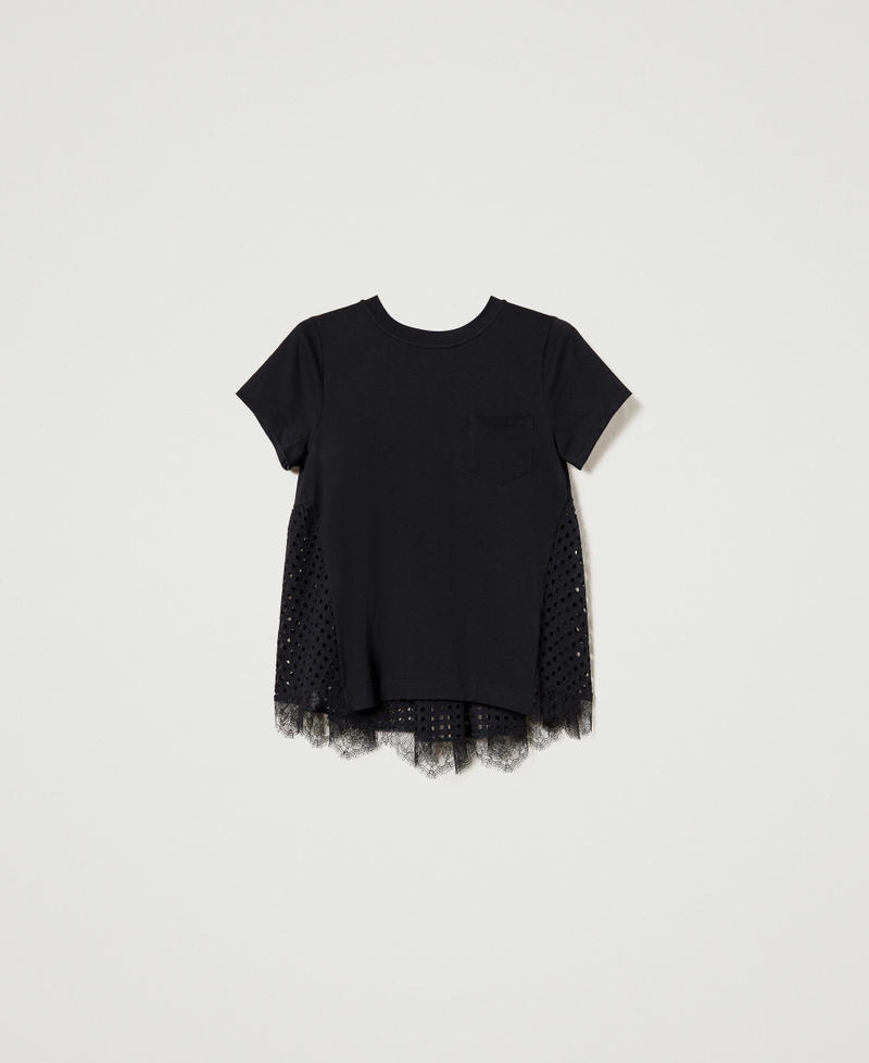Poplin and broderie anglaise blouse Black Woman 231AT2152-0S