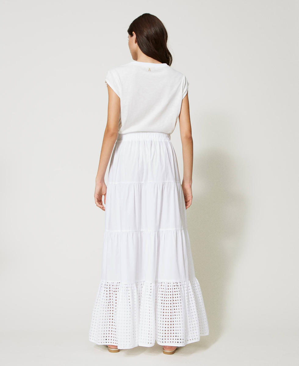 Poplin long skirt with broderie anglaise