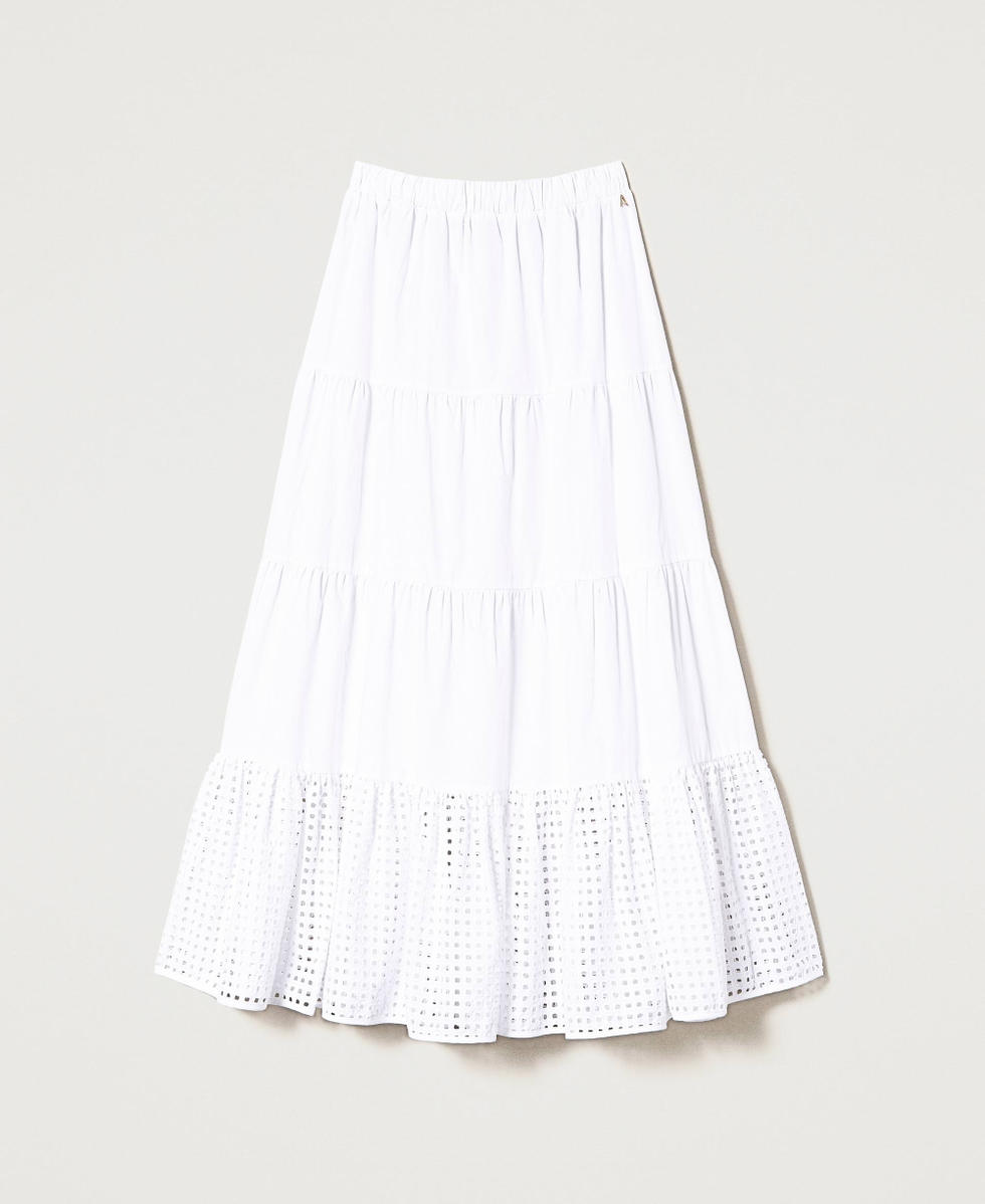 Poplin long skirt with broderie anglaise