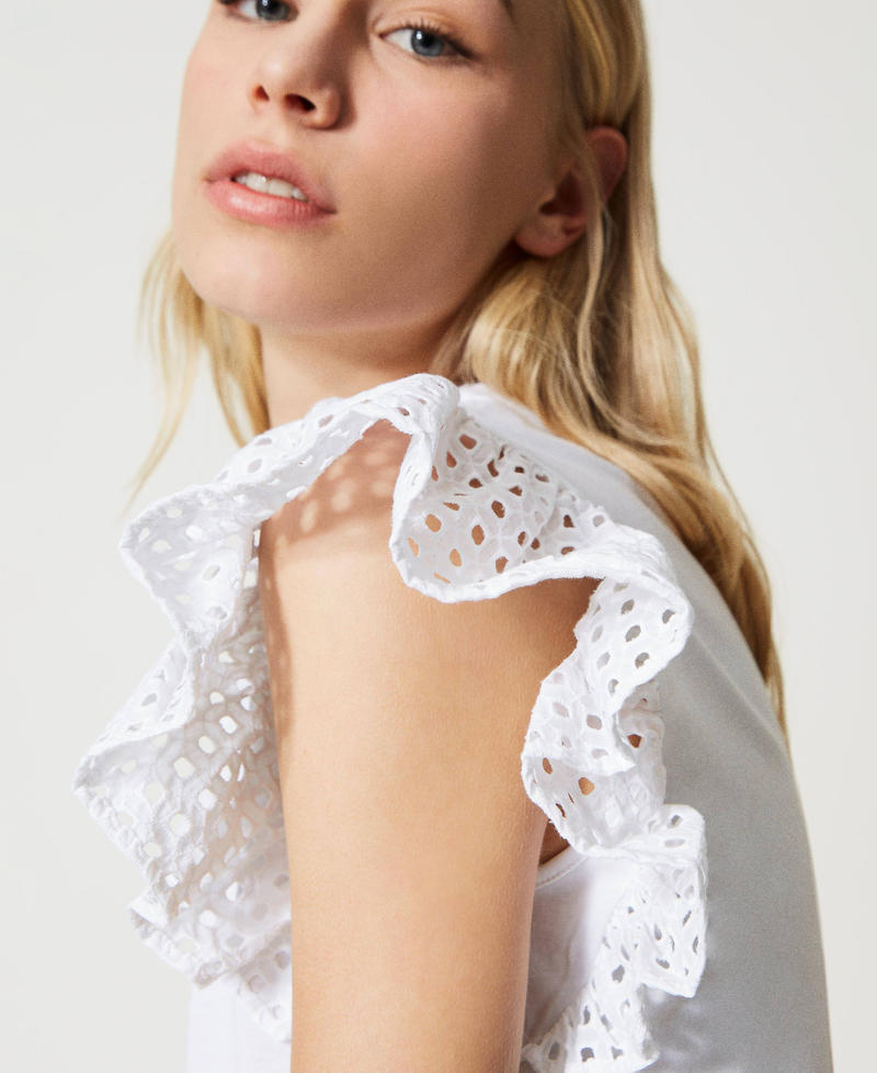 Top with broderie anglaise sleeves Bright White Woman 231AT2156-04