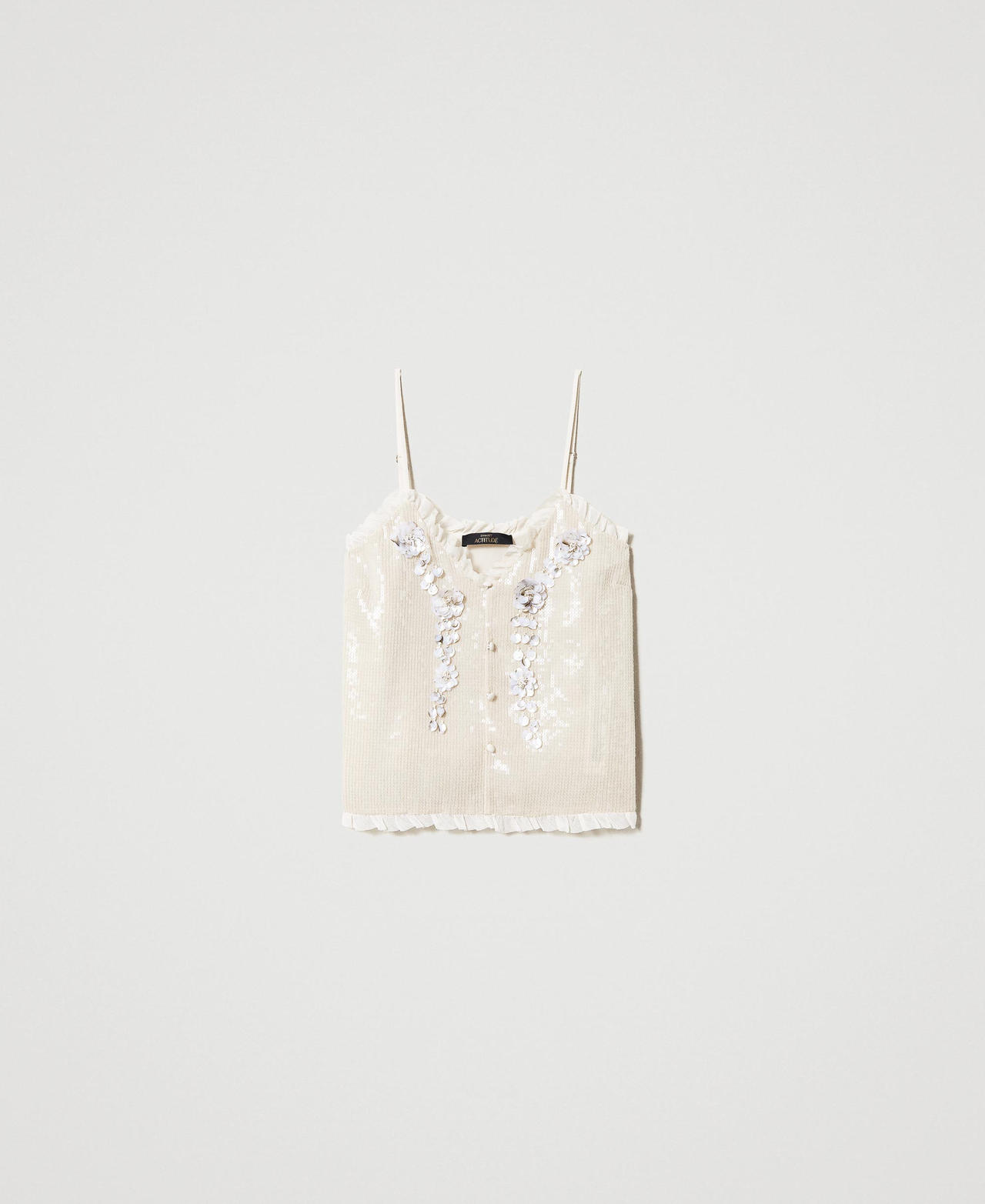 Full sequin top with handmade embroidery Woman, Beige