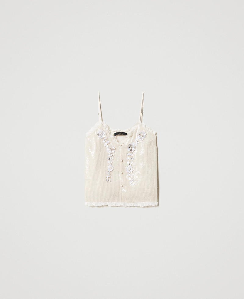 Full sequin top with handmade embroidery Pale Cream Woman 231AT2160-0S