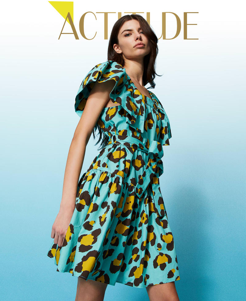 Abito corto in popeline a stampa animalier