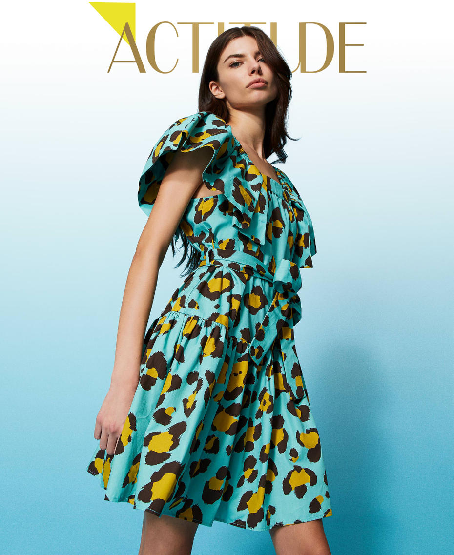 Abito corto in popeline a stampa animalier