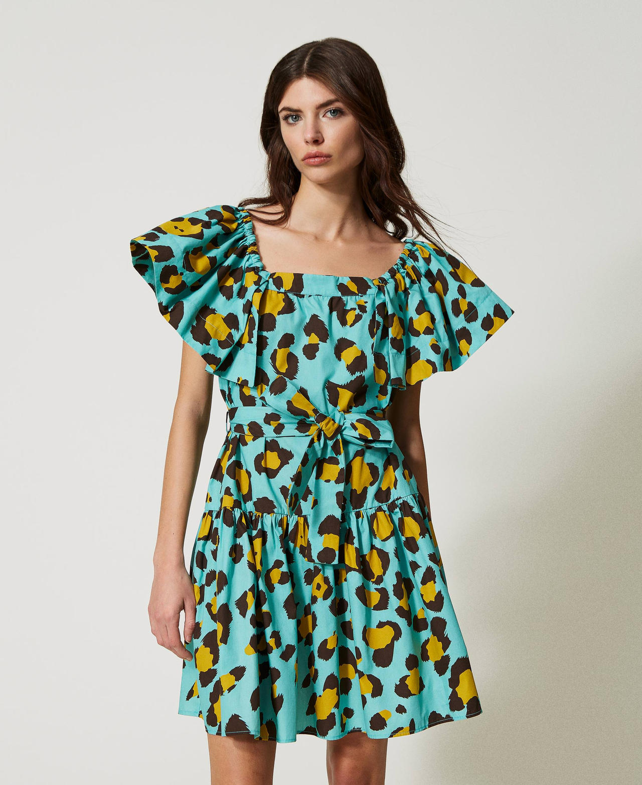 Abito corto in popeline a stampa animalier