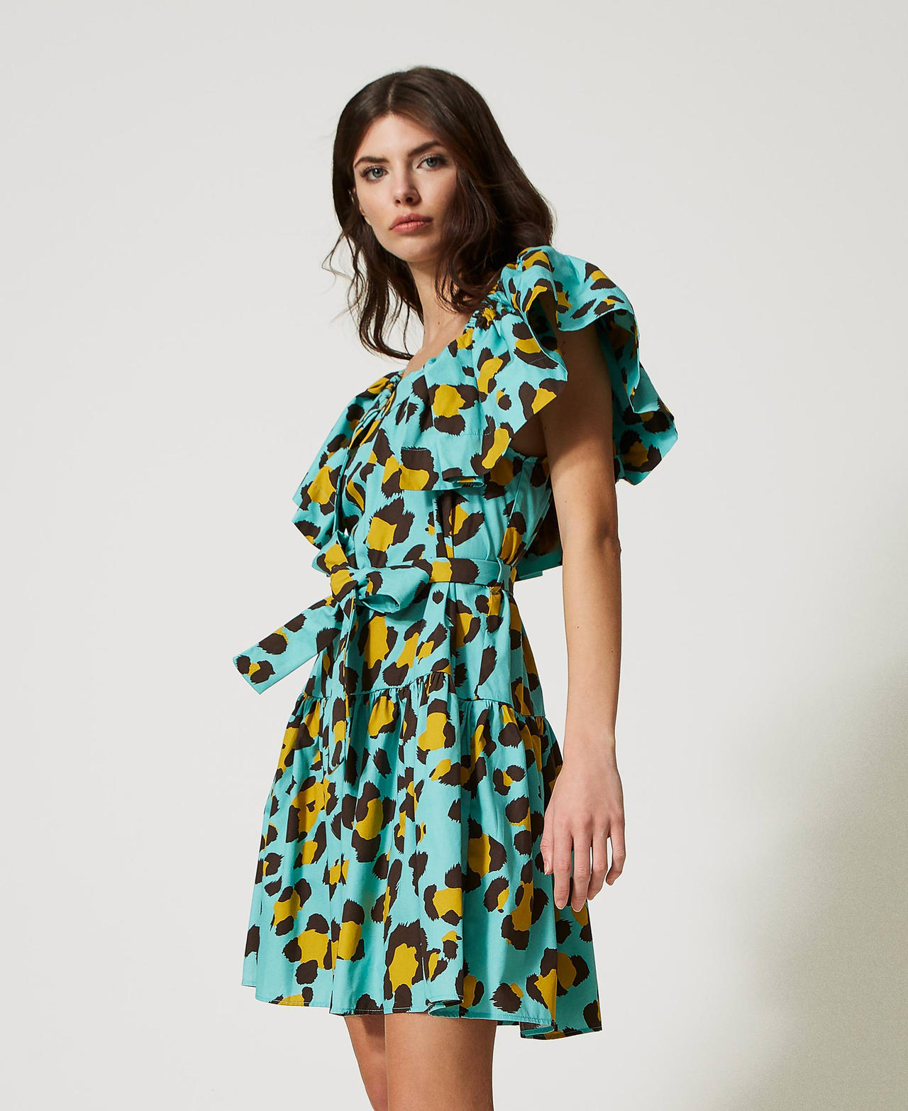 Abito corto in popeline a stampa animalier