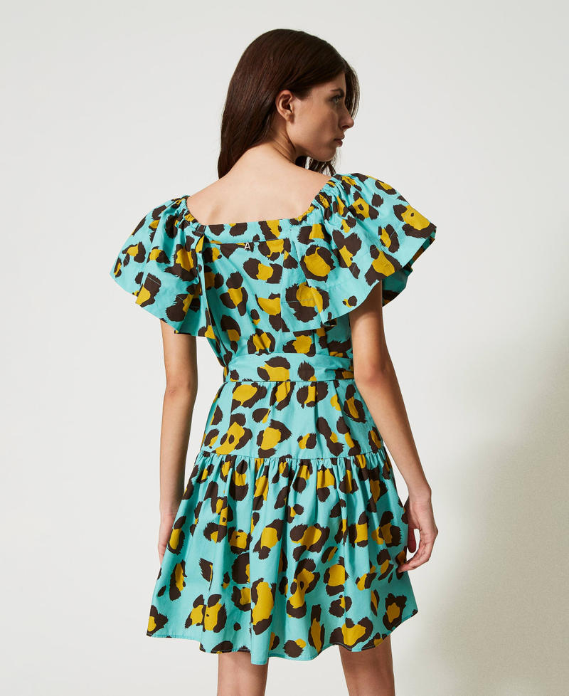 Abito corto in popeline a stampa animalier