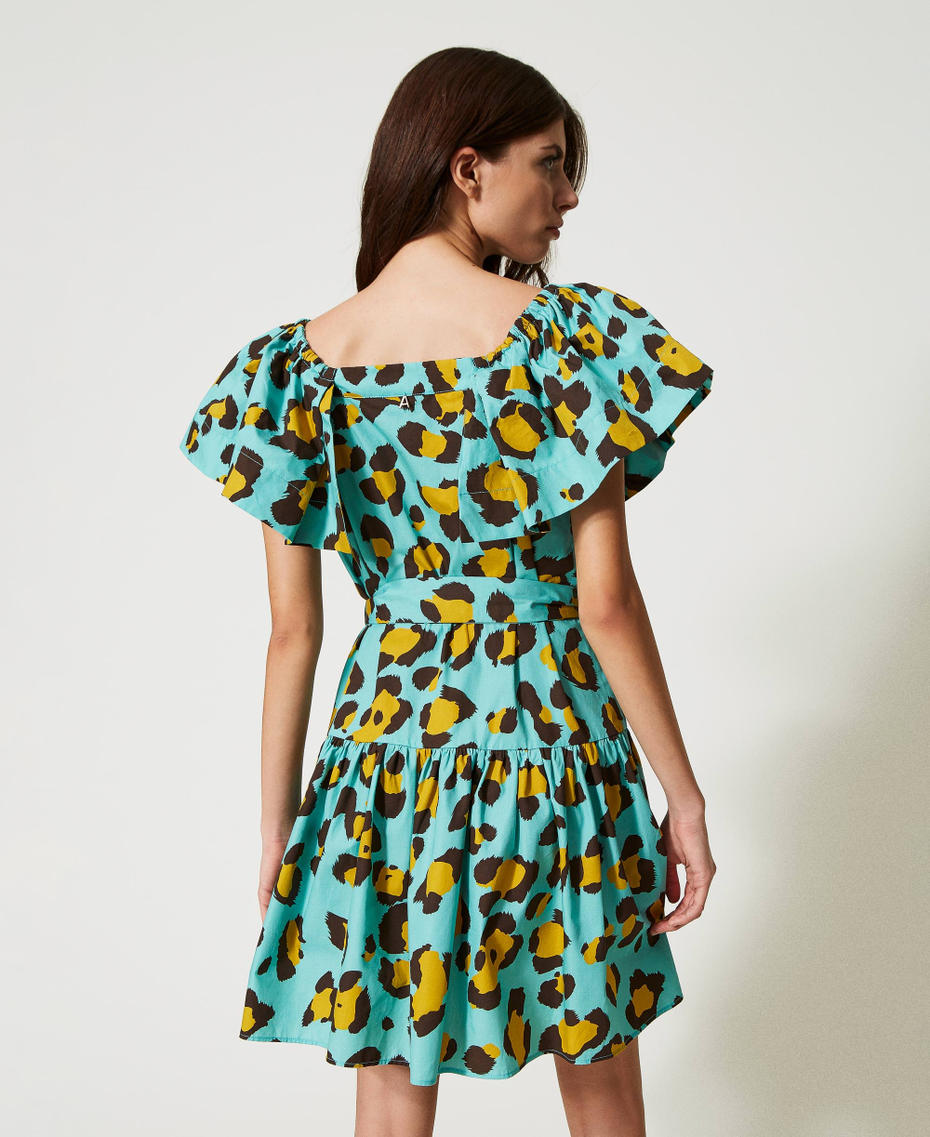 Abito corto in popeline a stampa animalier
