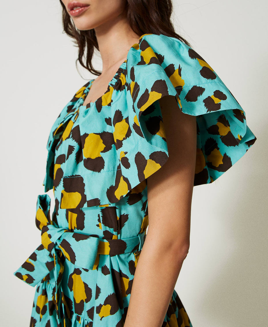 Abito corto in popeline a stampa animalier