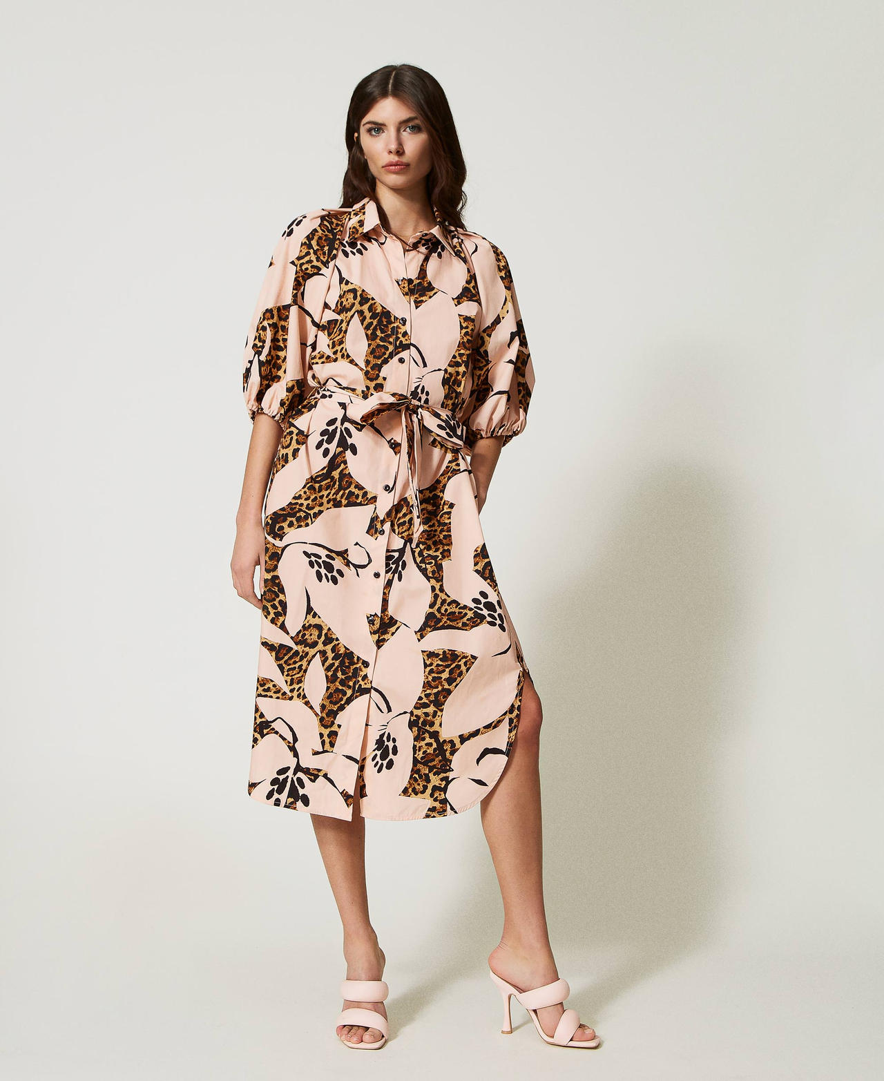 Robe chemisier mi-longue en popeline