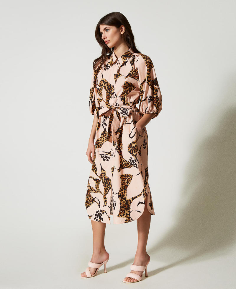 Robe chemisier mi-longue en popeline