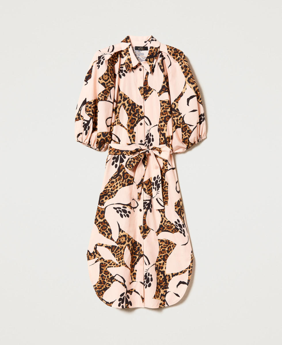 Robe chemisier mi-longue en popeline