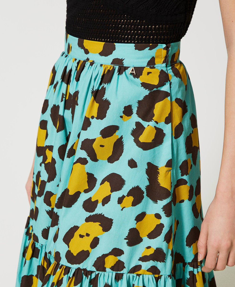Yellow animal print pleated skirt 2025
