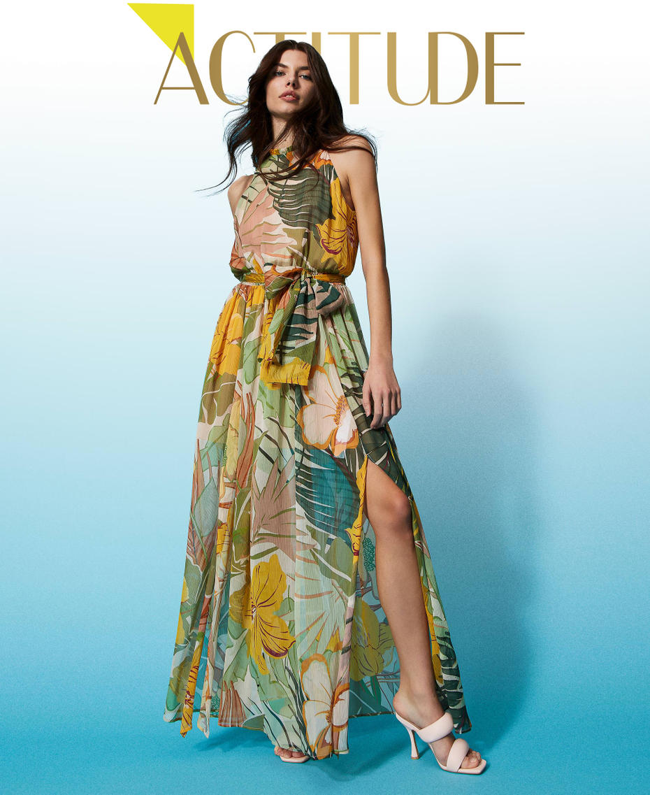 Robe longue en crépon imprimé