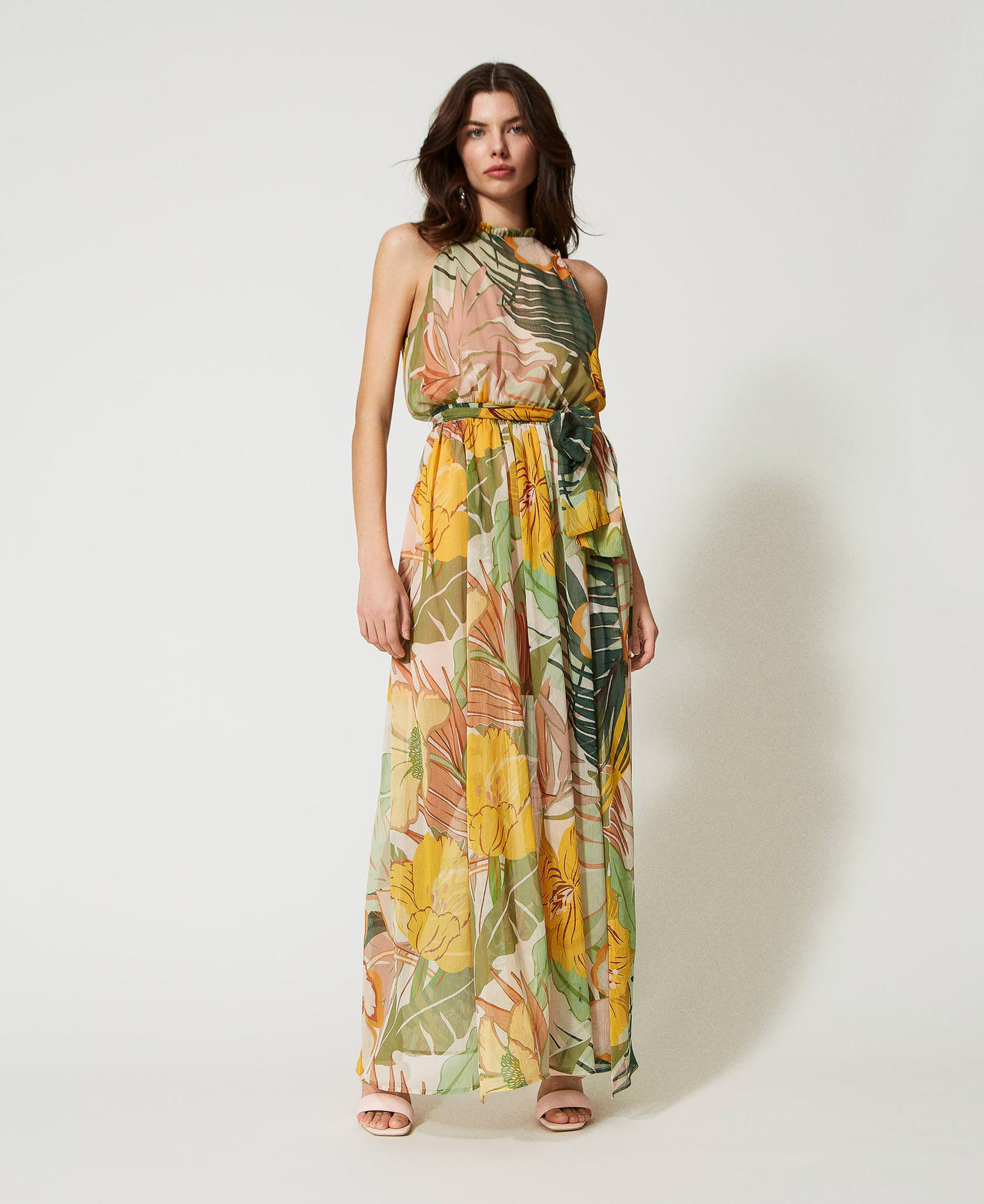 Robe longue en crépon imprimé