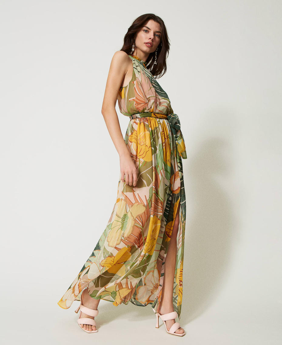 Robe longue en crépon imprimé