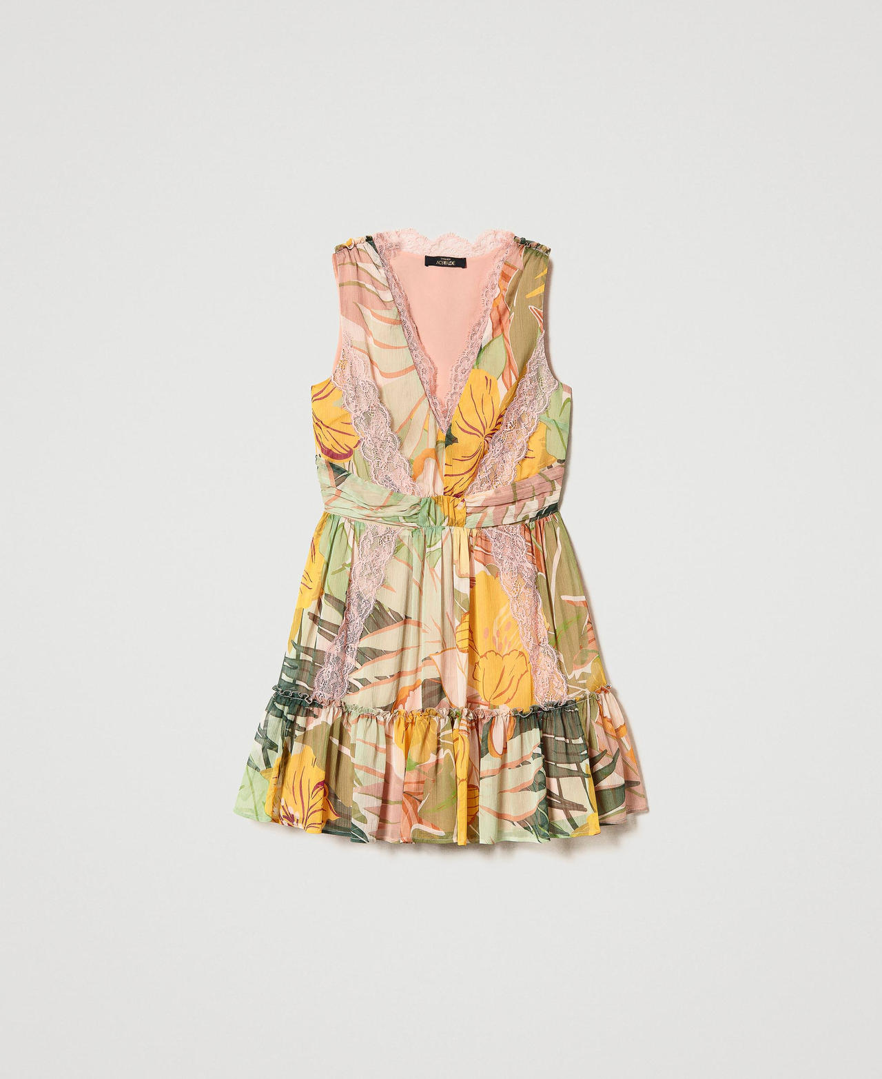 Kurzes Kleid aus bedrucktem Krepon Print Wild Jungle Frau 231AT2222-0S