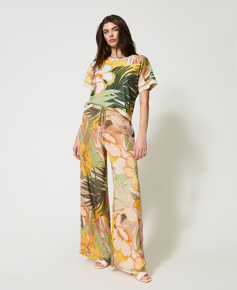 Printed creponne palazzo trousers