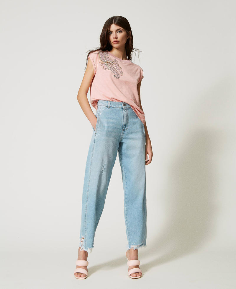Barrel jeans with rips Light Denim Woman 231AT2230-02