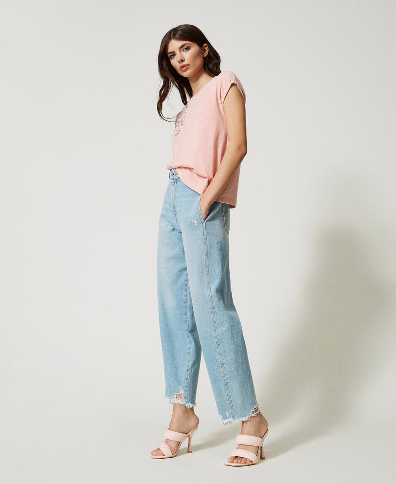 Barrel jeans with rips Light Denim Woman 231AT2230-03
