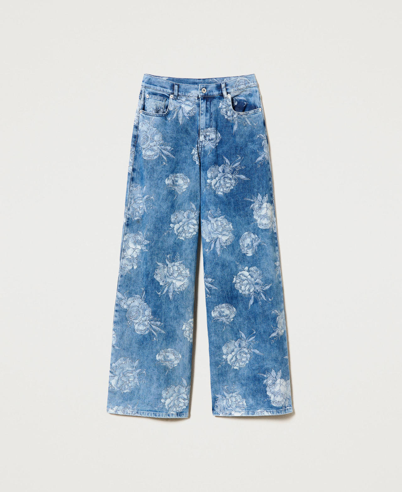 Wide leg jeans with rose print