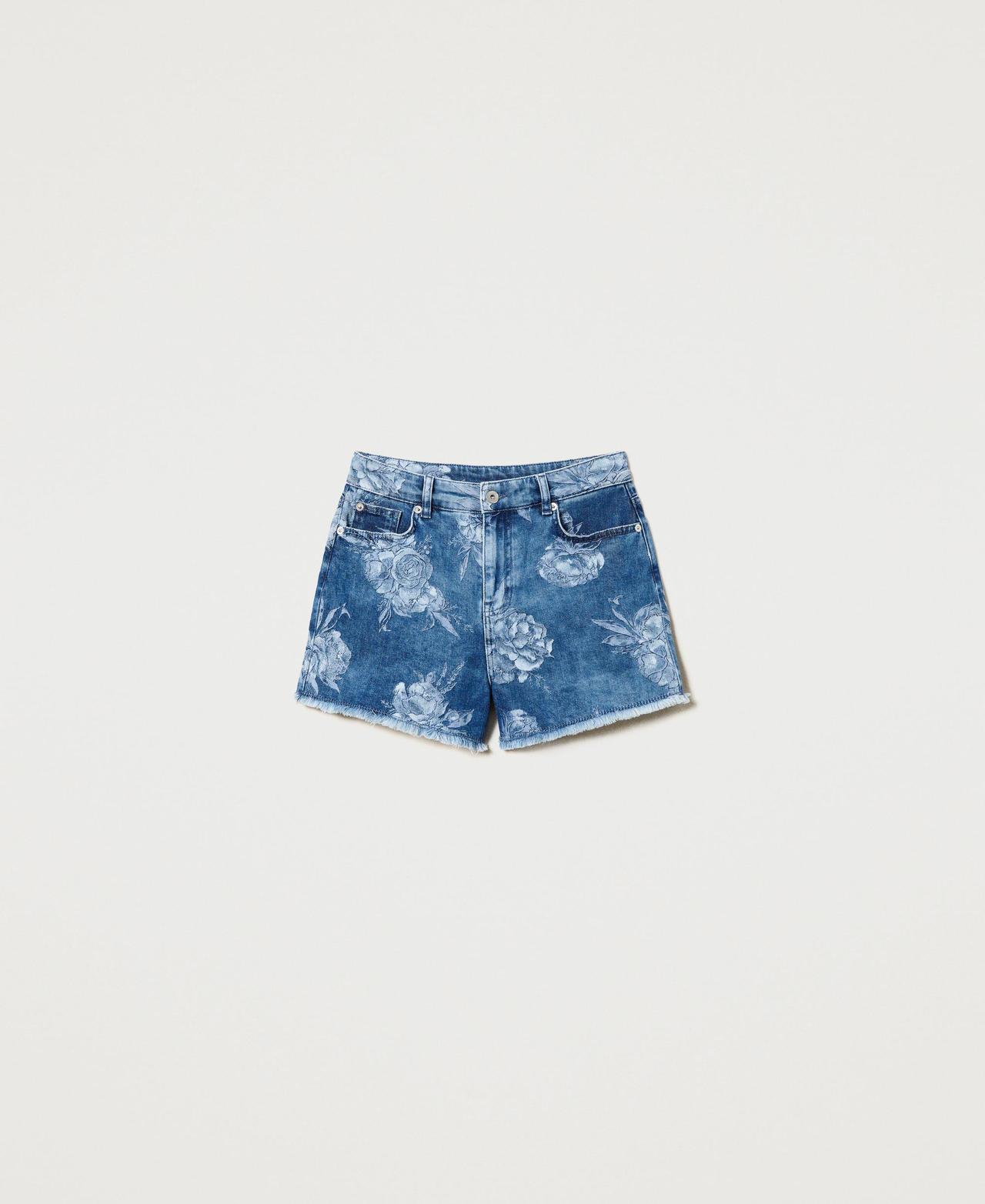 Short en jean avec imprimé de roses