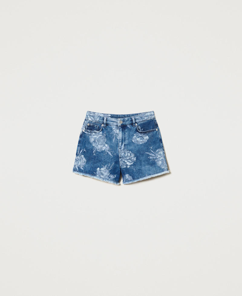Short en jean avec imprimé de roses