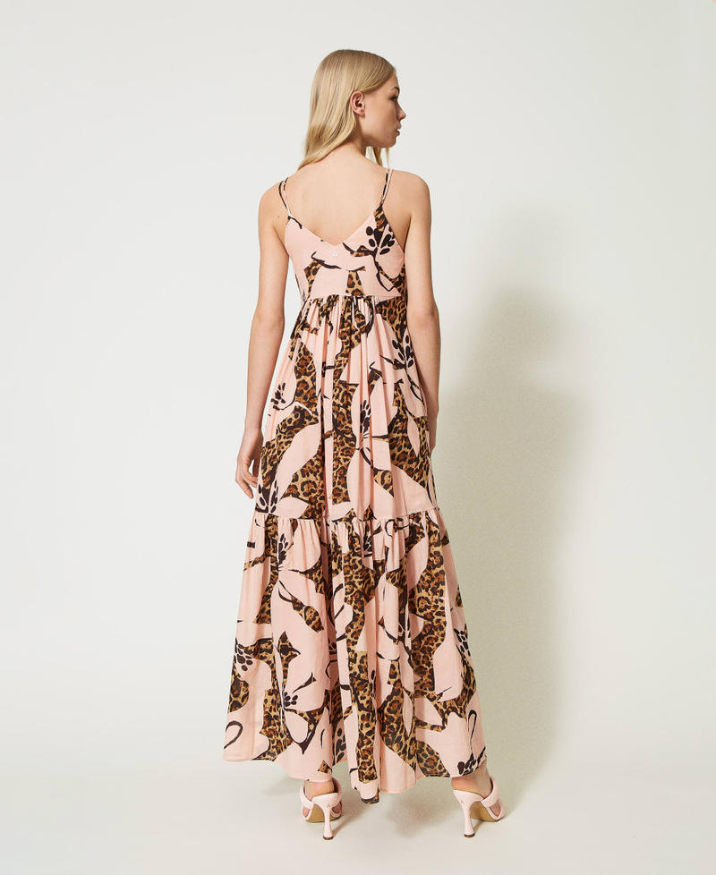 Long printed muslin dress with flounces Wild Crocodile print Woman 231AT2270-04