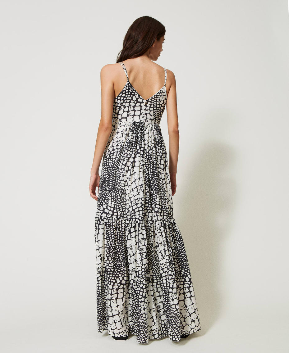 Long printed muslin dress with flounces Wild Crocodile print Woman 231AT2270-04