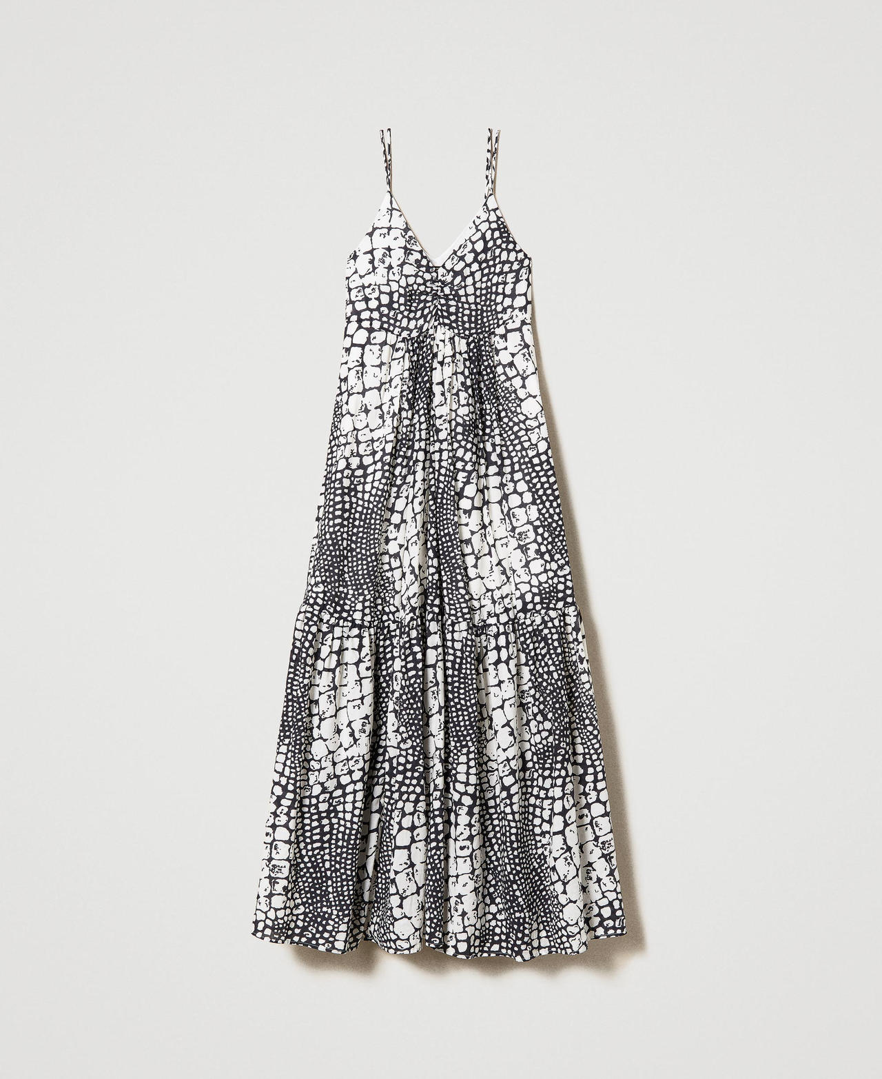 Long printed muslin dress with flounces