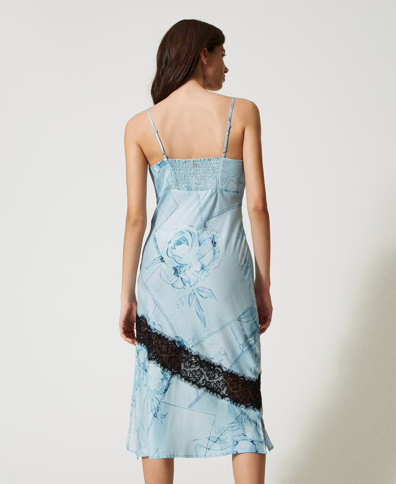 Satin slip dress with lace Denim & Flowers print Woman 231AT2281-03