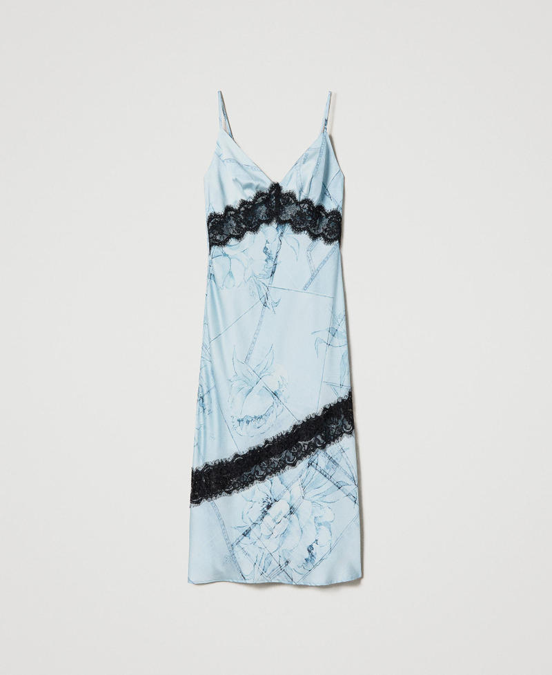 Satin slip dress with lace Denim & Flowers print Woman 231AT2281-0S