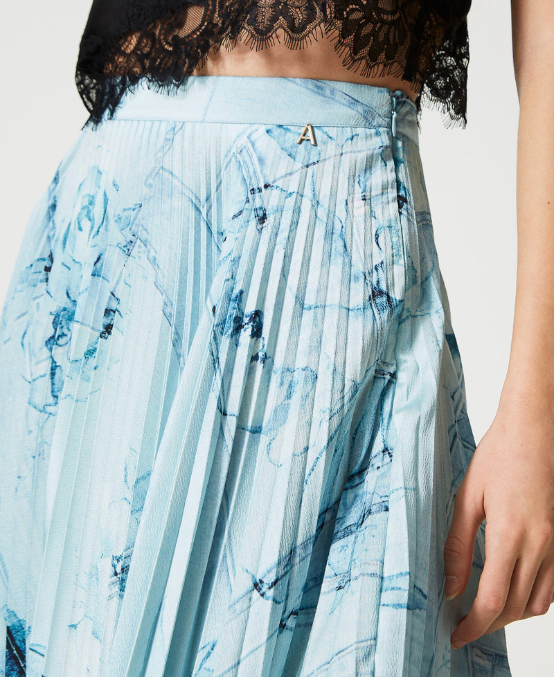 Long pleated satin skirt with lace Denim & Flowers print Woman 231AT2282-05