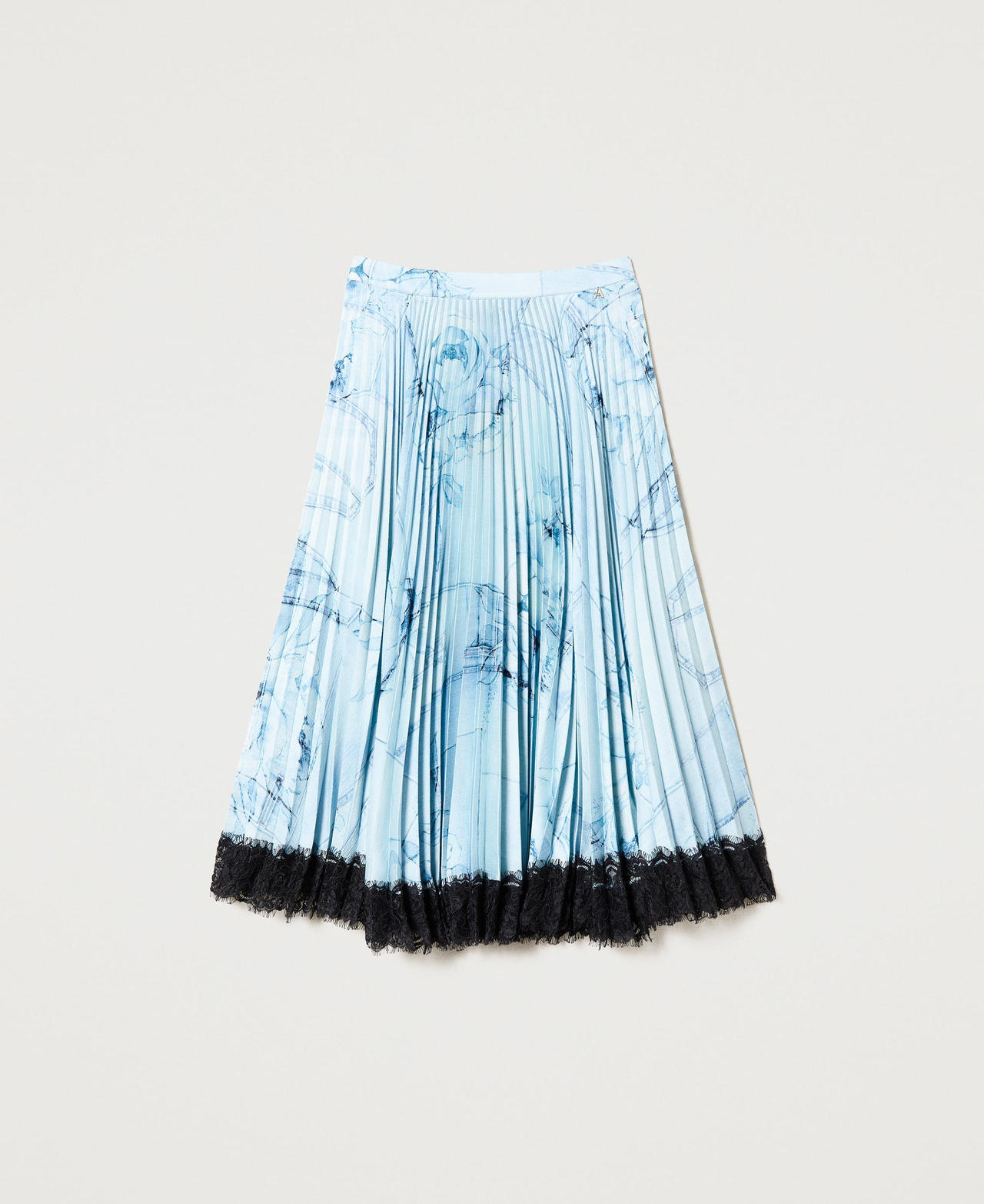 Long pleated satin skirt with lace Denim & Flowers print Woman 231AT2282-0S