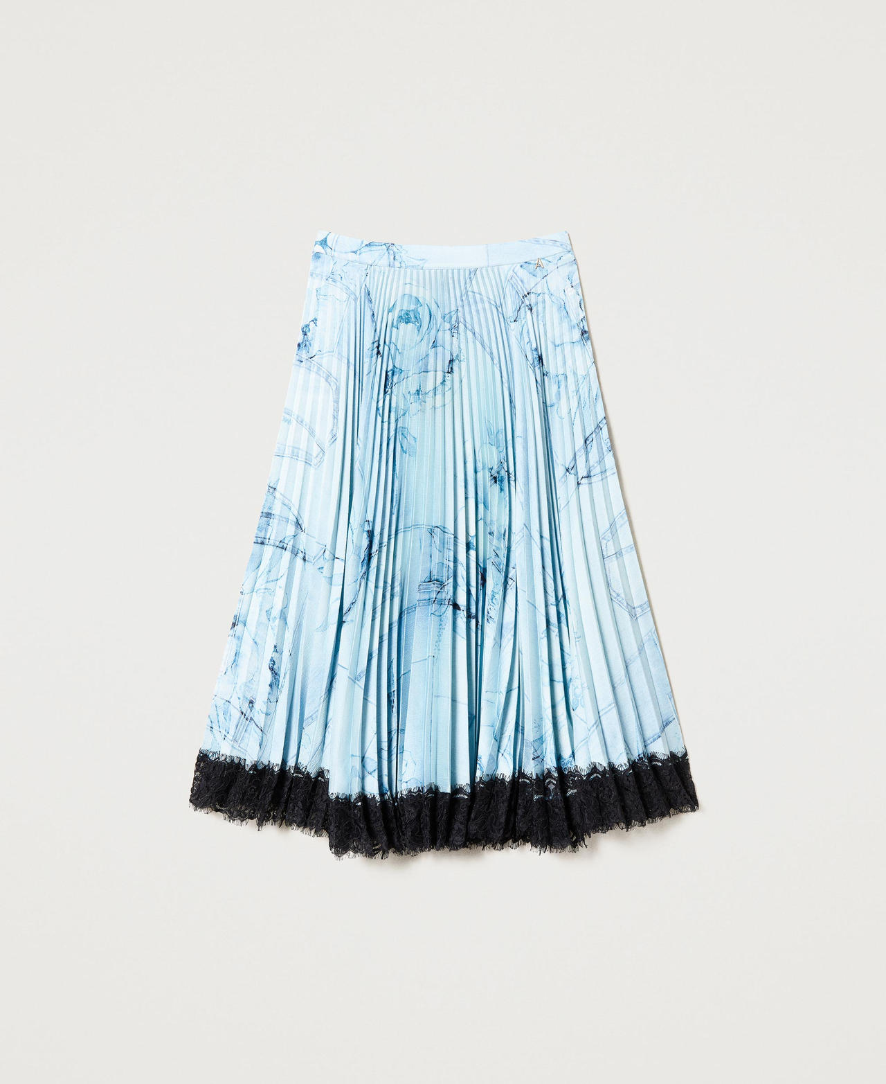 Maxirock aus plissiertem Satin mit Spitze