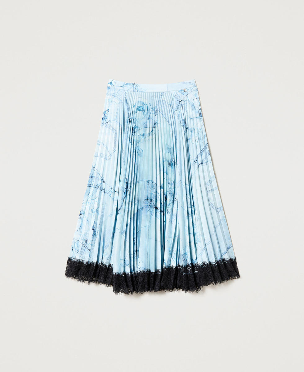 Long pleated satin skirt with lace Woman Light blue TWINSET Milano