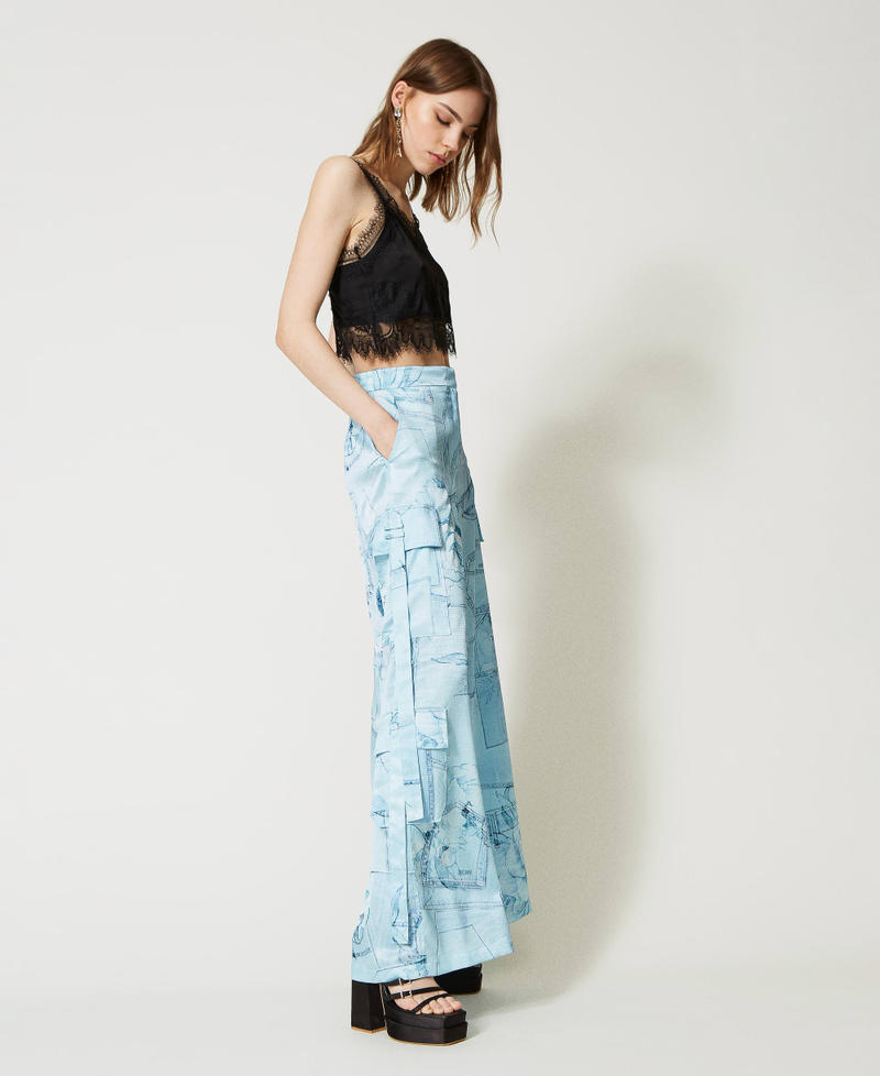 Pantalon cargo en satin imprimé