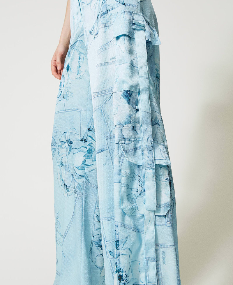 Pantalon cargo en satin imprimé