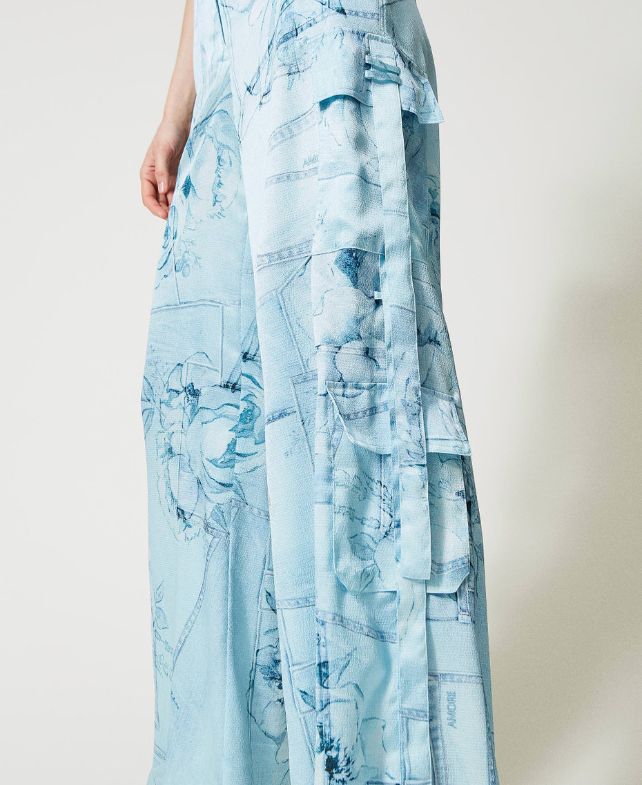 Pantalon cargo en satin imprimé