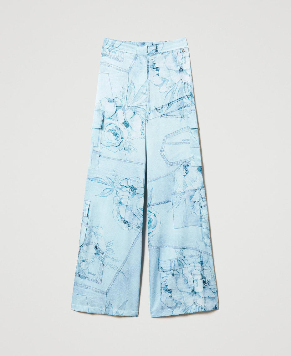 Pantalon cargo en satin imprimé