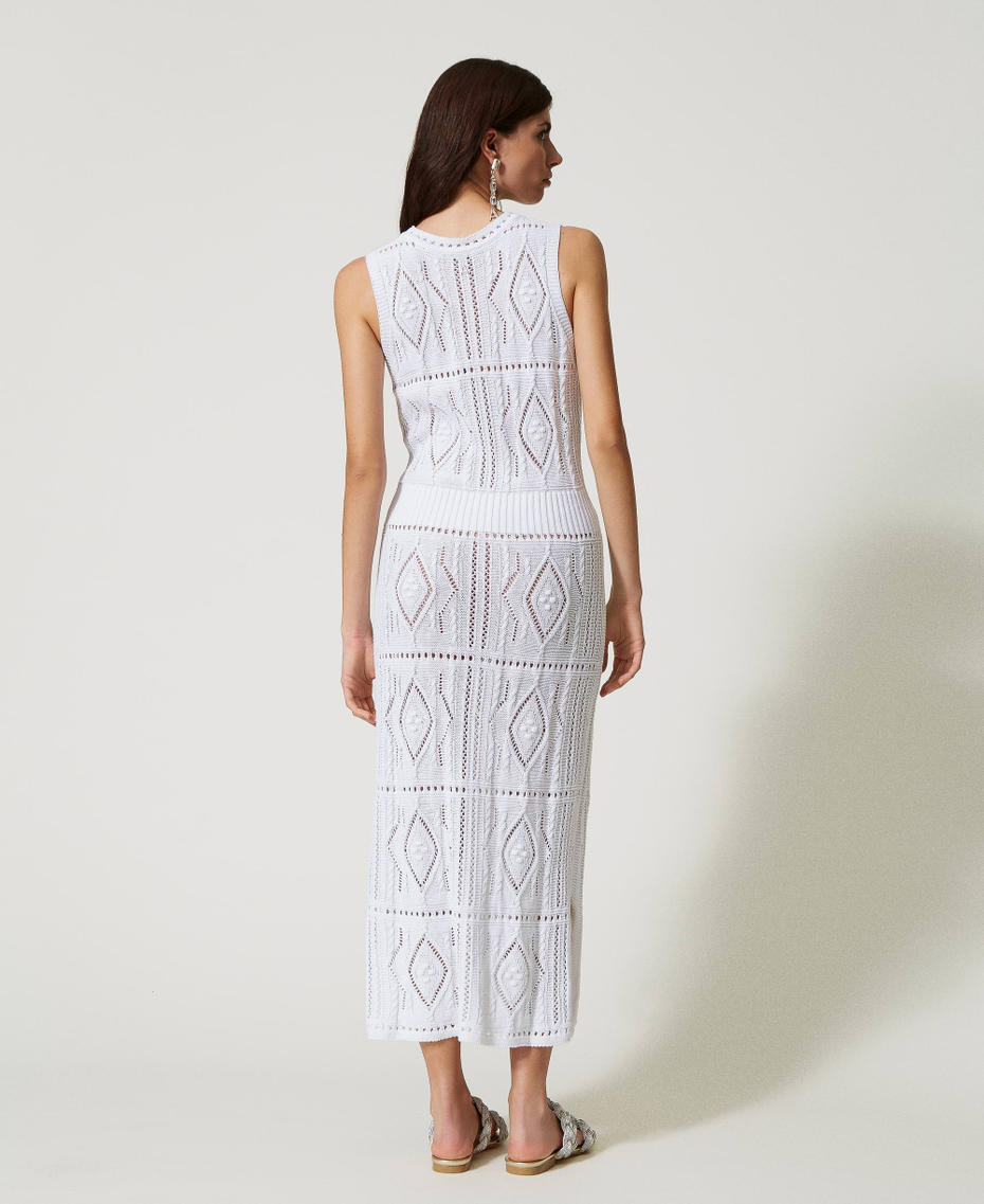 Midi knit dress with diamonds Bright White Woman 231AT3061-03