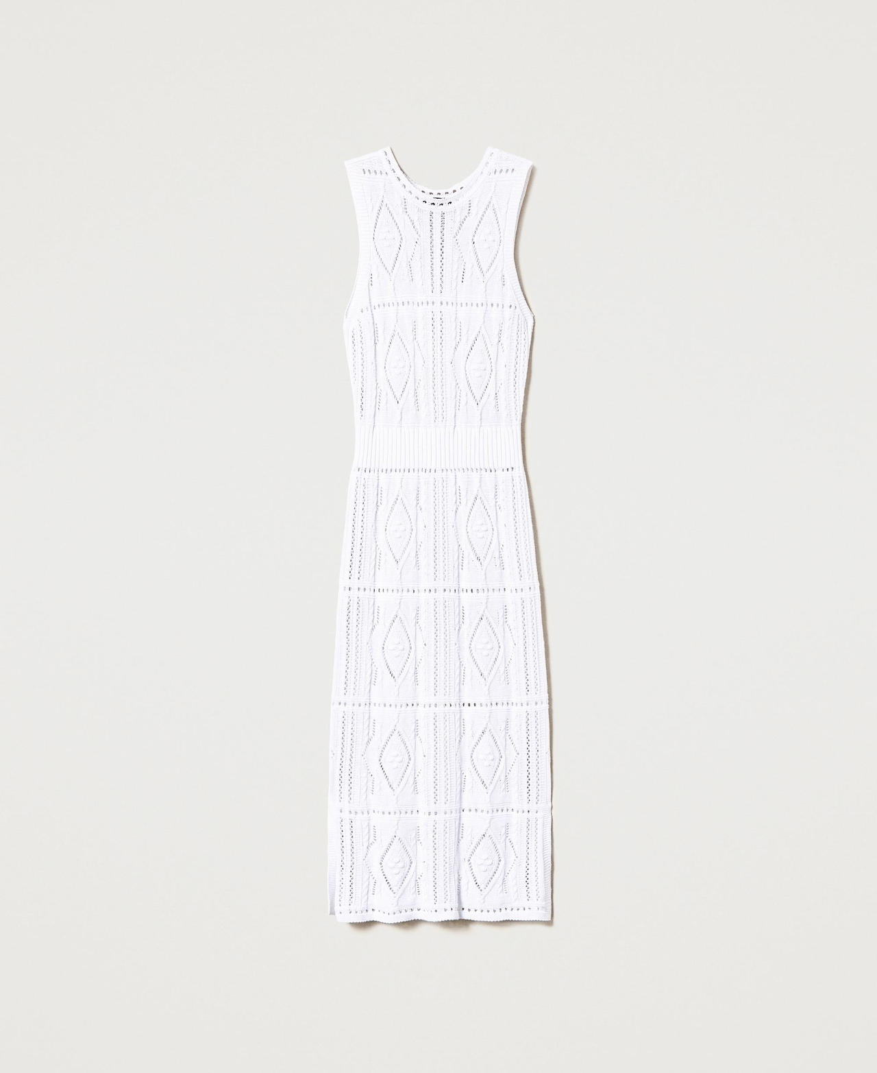 Midi knit dress with diamonds Bright White Woman 231AT3061-0S