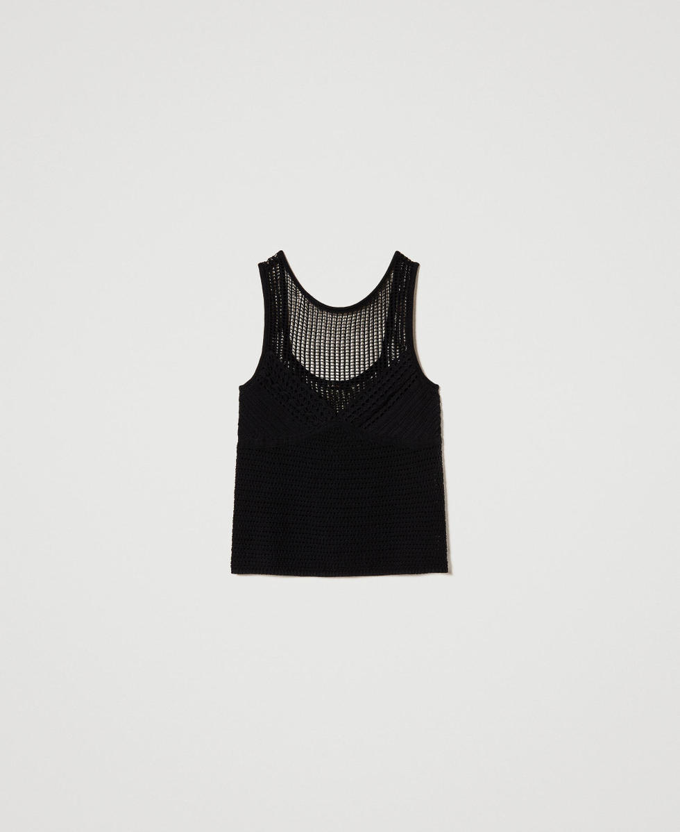 Mesh stitch and crochet top Woman Black TWINSET Milano