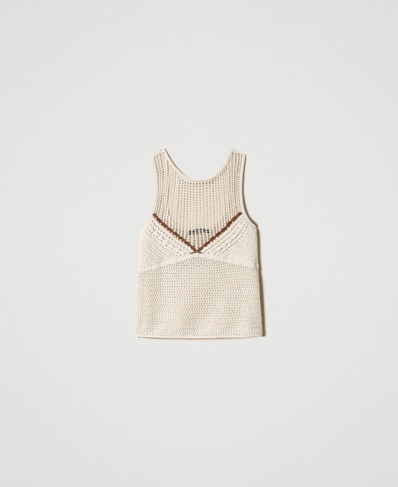 Top in maglia a punto rete e crochet