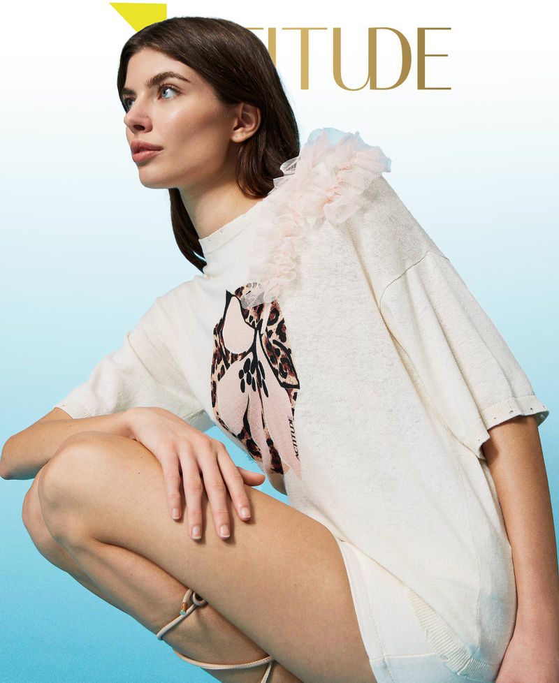 Linen blend jumper with print Wild Flower Print Woman 231AT3080_10587_01