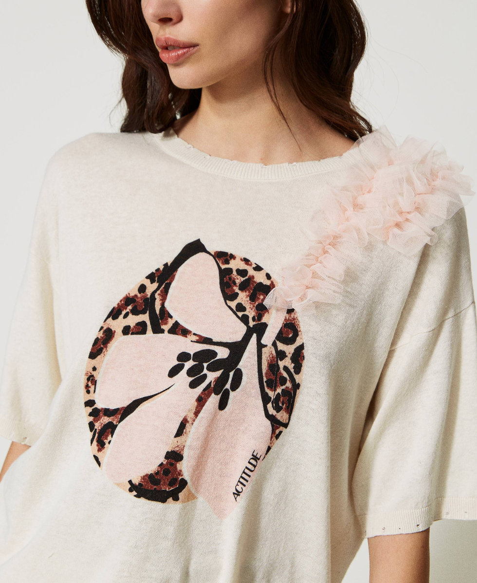 Linen blend jumper with print Woman Patterned TWINSET Milano