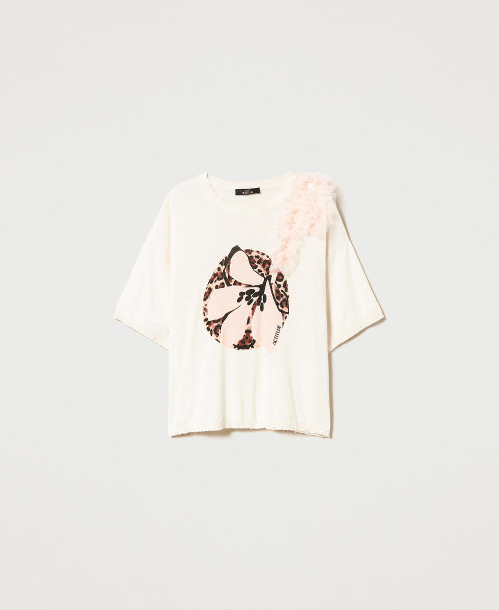 Linen blend jumper with print Wild Flower Print Woman 231AT3080_10587_0S